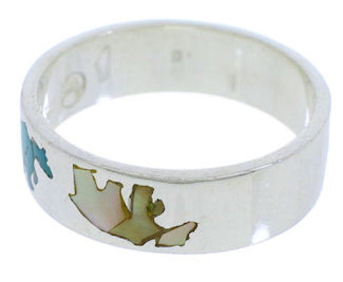 Multicolor Inlay And Silver Bear Ring Band Size 8-1/4 UX32599